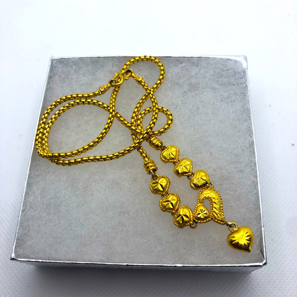 18K Gold Plated 7 Heart Diamond Cut Rope Chain Necklace